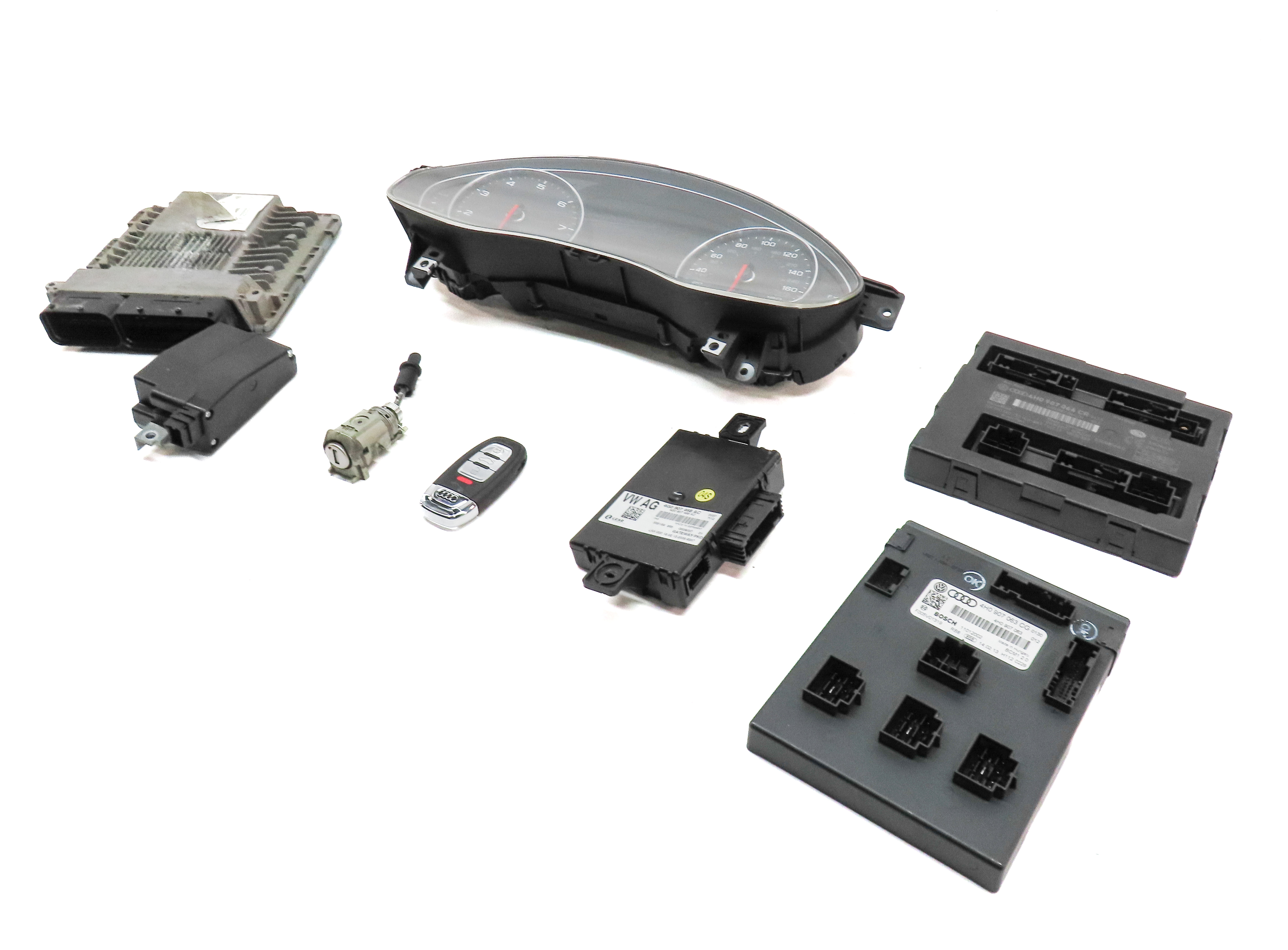 13-15 AUDI A6 A7 C7 3.0L SUPER SPEEDOMETER ECM BCM IMMOBILIZER MODULE KEY SET/8 — exact item pictured